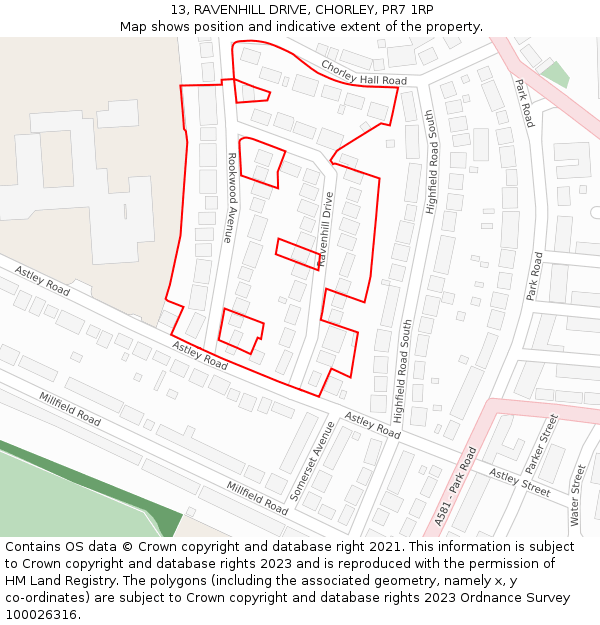 13, RAVENHILL DRIVE, CHORLEY, PR7 1RP: Location map and indicative extent of plot