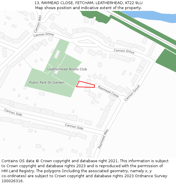 13, RAYMEAD CLOSE, FETCHAM, LEATHERHEAD, KT22 9LU: Location map and indicative extent of plot