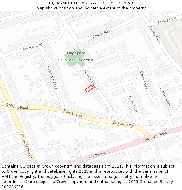 13, RAYMOND ROAD, MAIDENHEAD, SL6 6DF: Location map and indicative extent of plot