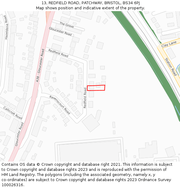 13, REDFIELD ROAD, PATCHWAY, BRISTOL, BS34 6PJ: Location map and indicative extent of plot
