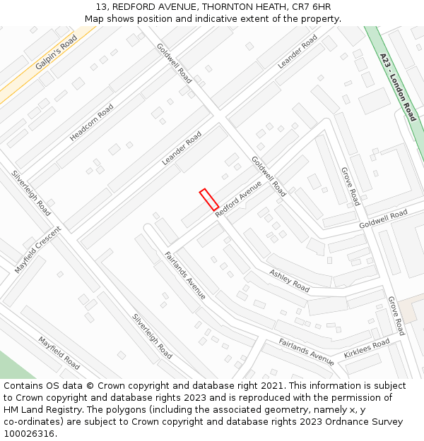13, REDFORD AVENUE, THORNTON HEATH, CR7 6HR: Location map and indicative extent of plot