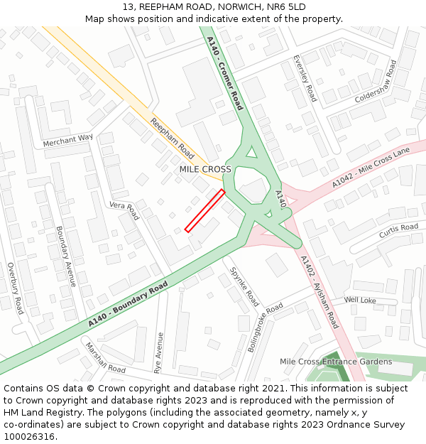 13, REEPHAM ROAD, NORWICH, NR6 5LD: Location map and indicative extent of plot