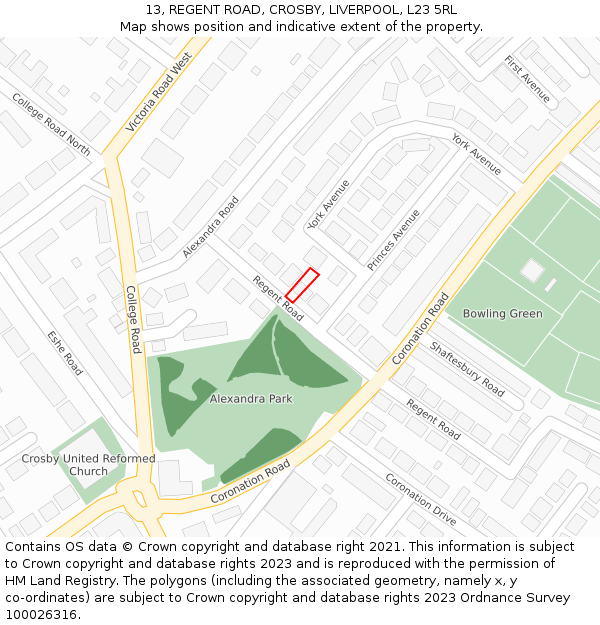 13, REGENT ROAD, CROSBY, LIVERPOOL, L23 5RL: Location map and indicative extent of plot