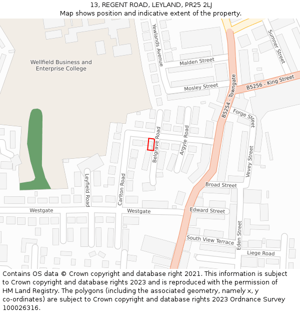 13, REGENT ROAD, LEYLAND, PR25 2LJ: Location map and indicative extent of plot