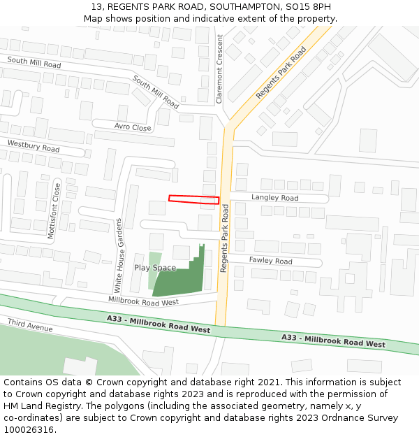 13, REGENTS PARK ROAD, SOUTHAMPTON, SO15 8PH: Location map and indicative extent of plot