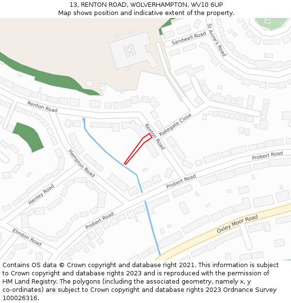 13, RENTON ROAD, WOLVERHAMPTON, WV10 6UP: Location map and indicative extent of plot