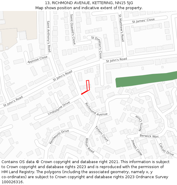 13, RICHMOND AVENUE, KETTERING, NN15 5JG: Location map and indicative extent of plot