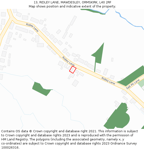 13, RIDLEY LANE, MAWDESLEY, ORMSKIRK, L40 2RF: Location map and indicative extent of plot