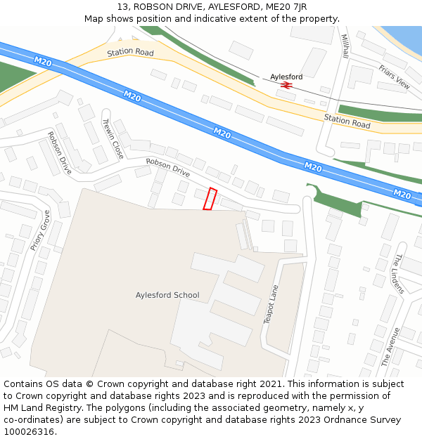13, ROBSON DRIVE, AYLESFORD, ME20 7JR: Location map and indicative extent of plot