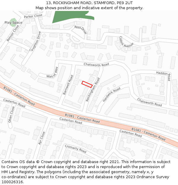 13, ROCKINGHAM ROAD, STAMFORD, PE9 2UT: Location map and indicative extent of plot