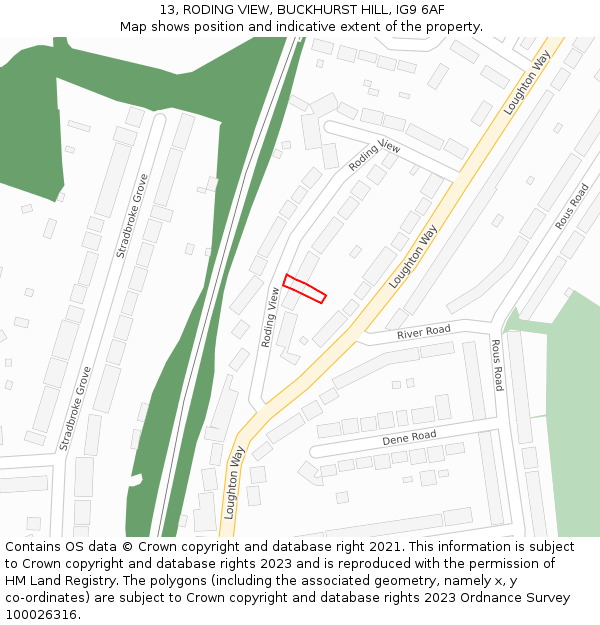 13, RODING VIEW, BUCKHURST HILL, IG9 6AF: Location map and indicative extent of plot