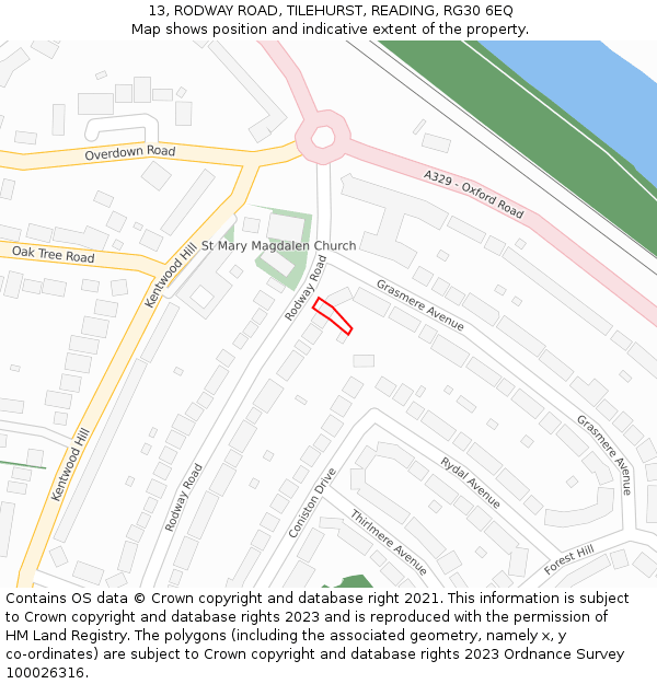 13, RODWAY ROAD, TILEHURST, READING, RG30 6EQ: Location map and indicative extent of plot