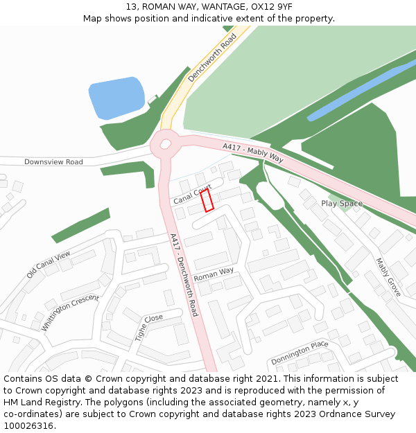 13, ROMAN WAY, WANTAGE, OX12 9YF: Location map and indicative extent of plot