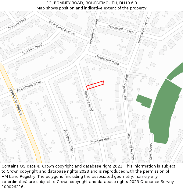 13, ROMNEY ROAD, BOURNEMOUTH, BH10 6JR: Location map and indicative extent of plot
