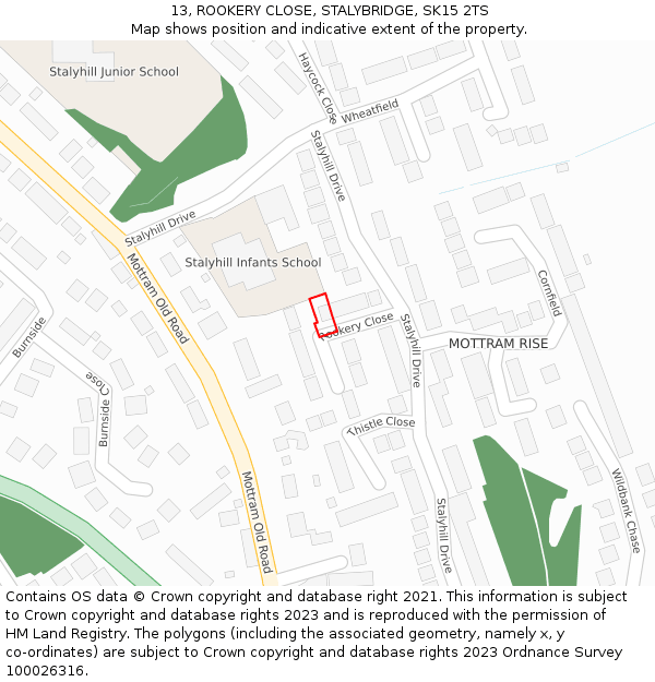 13, ROOKERY CLOSE, STALYBRIDGE, SK15 2TS: Location map and indicative extent of plot