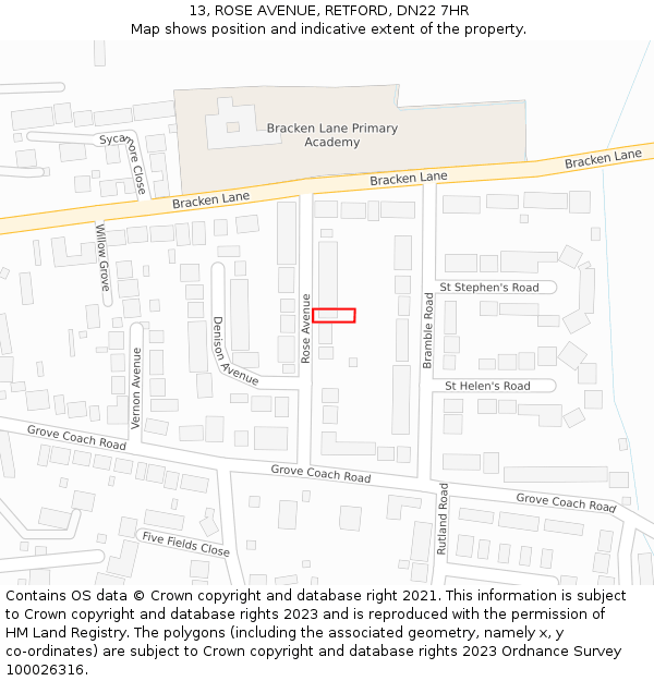 13, ROSE AVENUE, RETFORD, DN22 7HR: Location map and indicative extent of plot