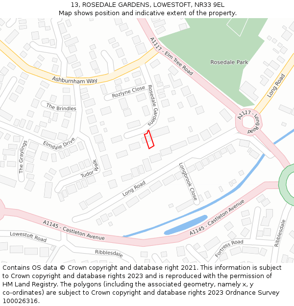 13, ROSEDALE GARDENS, LOWESTOFT, NR33 9EL: Location map and indicative extent of plot