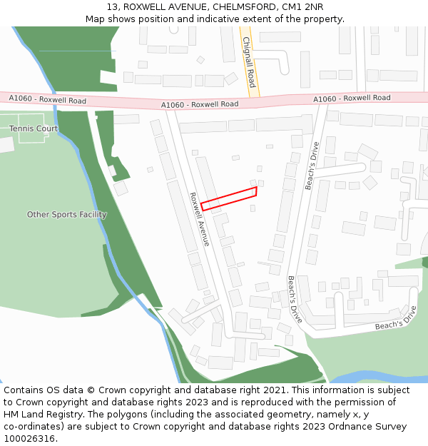 13, ROXWELL AVENUE, CHELMSFORD, CM1 2NR: Location map and indicative extent of plot