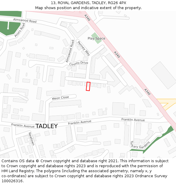 13, ROYAL GARDENS, TADLEY, RG26 4PX: Location map and indicative extent of plot