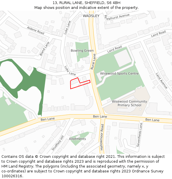 13, RURAL LANE, SHEFFIELD, S6 4BH: Location map and indicative extent of plot