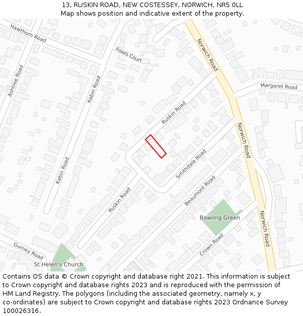 13, RUSKIN ROAD, NEW COSTESSEY, NORWICH, NR5 0LL: Location map and indicative extent of plot