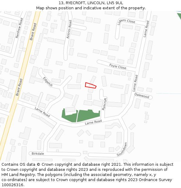 13, RYECROFT, LINCOLN, LN5 9UL: Location map and indicative extent of plot