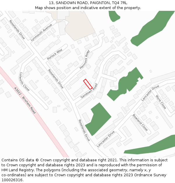 13, SANDOWN ROAD, PAIGNTON, TQ4 7RL: Location map and indicative extent of plot