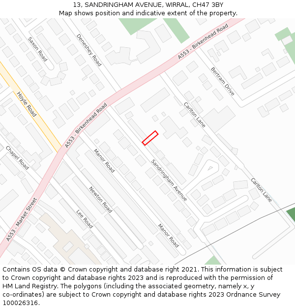13, SANDRINGHAM AVENUE, WIRRAL, CH47 3BY: Location map and indicative extent of plot