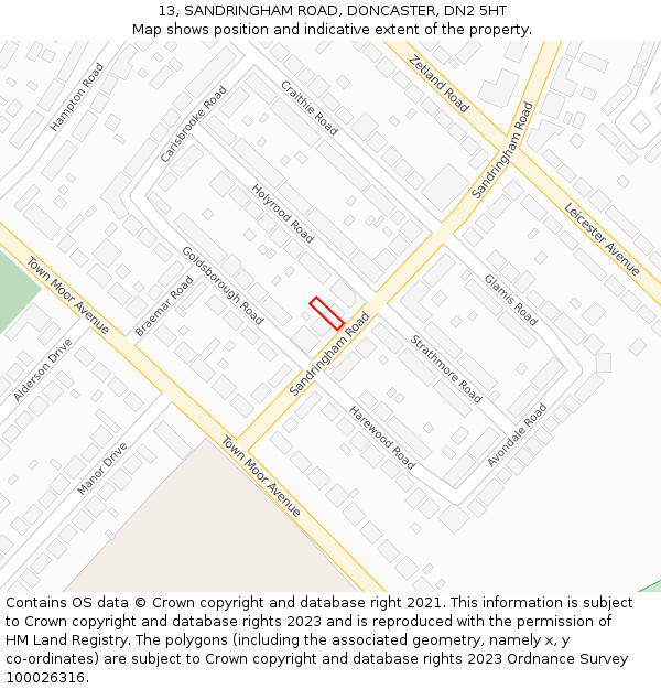 13, SANDRINGHAM ROAD, DONCASTER, DN2 5HT: Location map and indicative extent of plot