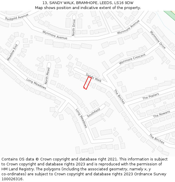 13, SANDY WALK, BRAMHOPE, LEEDS, LS16 9DW: Location map and indicative extent of plot