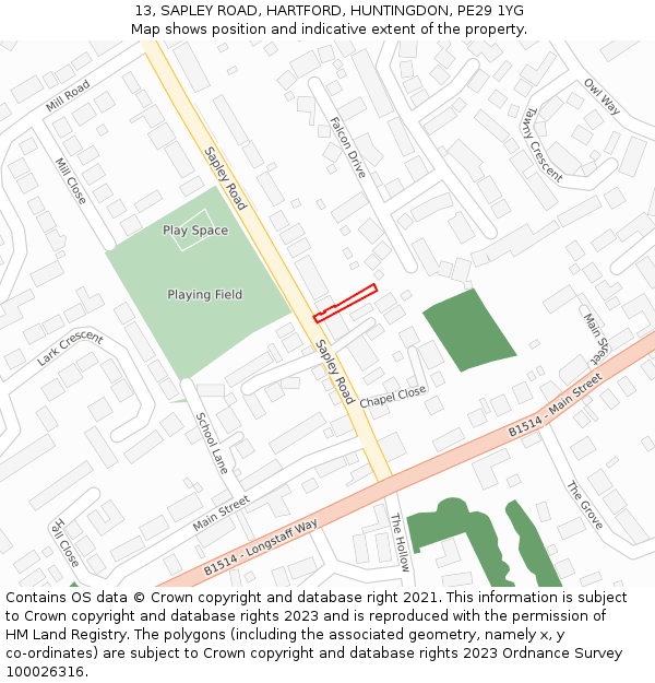 13, SAPLEY ROAD, HARTFORD, HUNTINGDON, PE29 1YG: Location map and indicative extent of plot