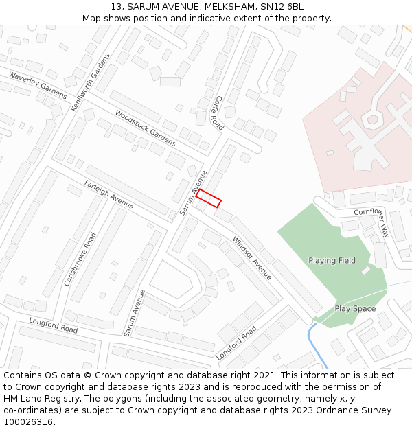 13, SARUM AVENUE, MELKSHAM, SN12 6BL: Location map and indicative extent of plot