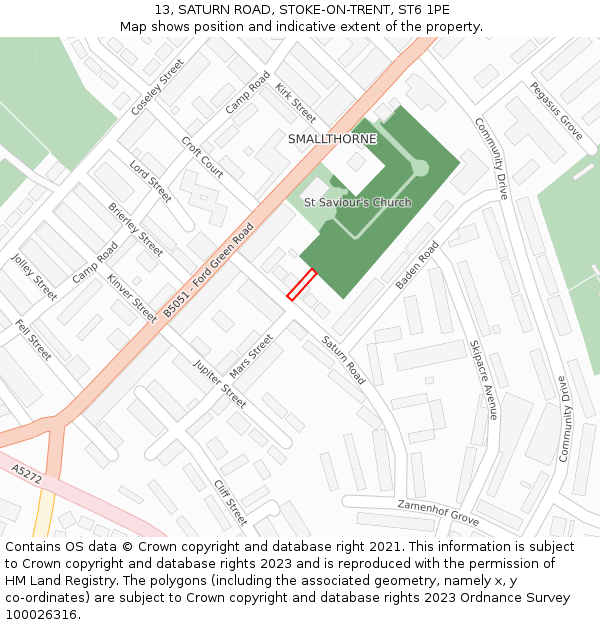 13, SATURN ROAD, STOKE-ON-TRENT, ST6 1PE: Location map and indicative extent of plot