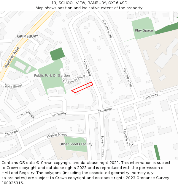 13, SCHOOL VIEW, BANBURY, OX16 4SD: Location map and indicative extent of plot