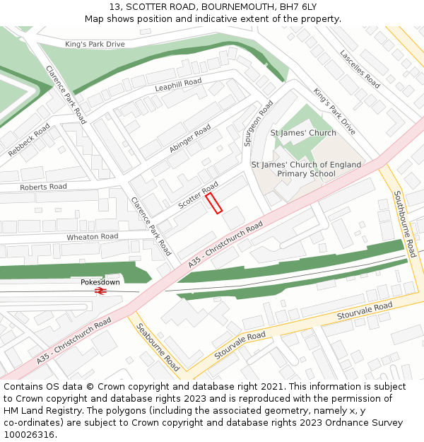 13, SCOTTER ROAD, BOURNEMOUTH, BH7 6LY: Location map and indicative extent of plot