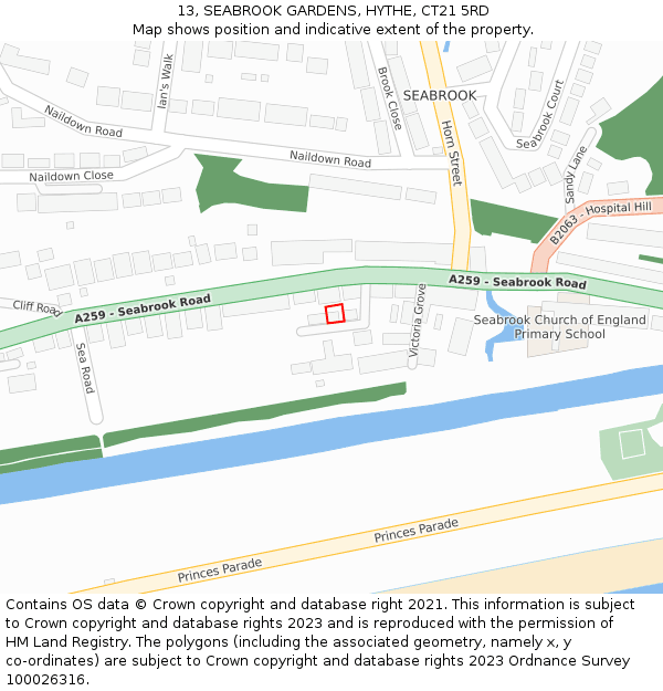 13, SEABROOK GARDENS, HYTHE, CT21 5RD: Location map and indicative extent of plot
