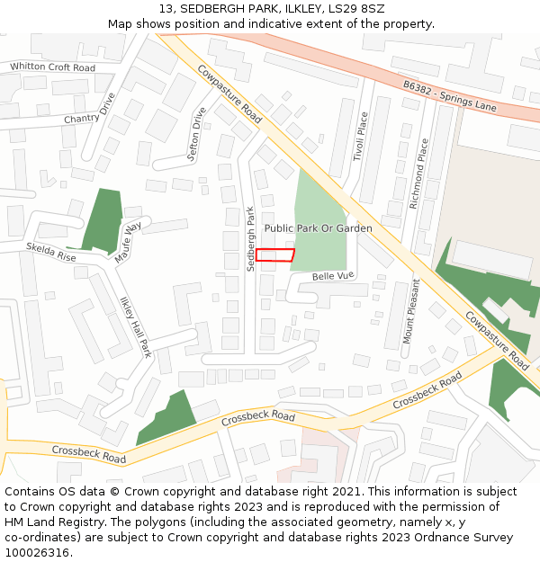 13, SEDBERGH PARK, ILKLEY, LS29 8SZ: Location map and indicative extent of plot