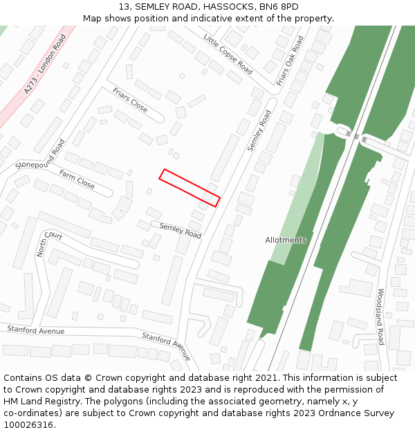 13, SEMLEY ROAD, HASSOCKS, BN6 8PD: Location map and indicative extent of plot