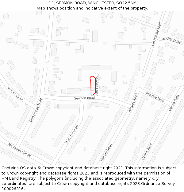 13, SERMON ROAD, WINCHESTER, SO22 5NY: Location map and indicative extent of plot