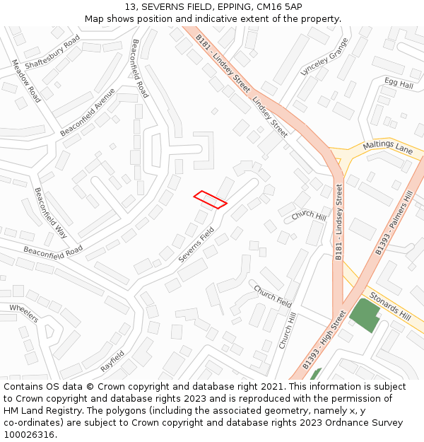 13, SEVERNS FIELD, EPPING, CM16 5AP: Location map and indicative extent of plot