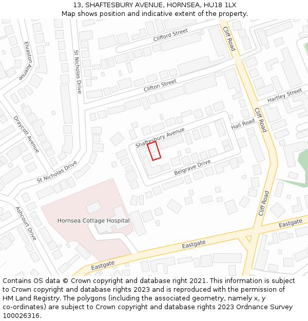 13, SHAFTESBURY AVENUE, HORNSEA, HU18 1LX: Location map and indicative extent of plot