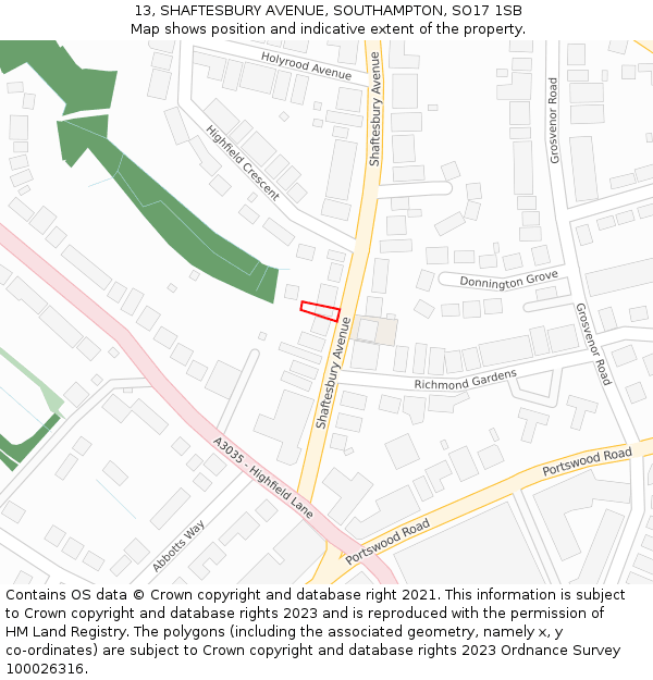 13, SHAFTESBURY AVENUE, SOUTHAMPTON, SO17 1SB: Location map and indicative extent of plot