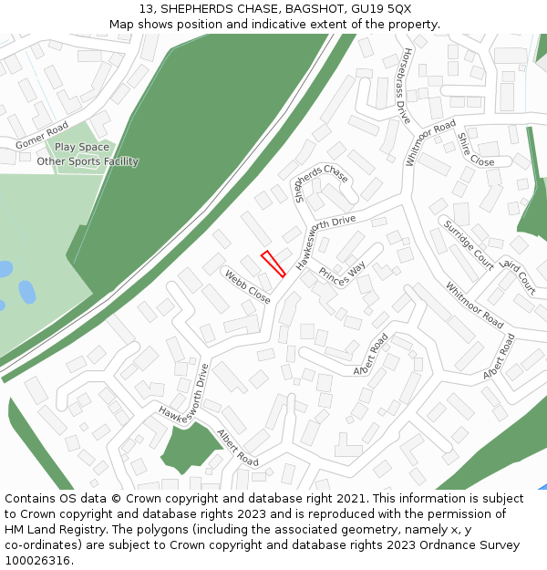 13, SHEPHERDS CHASE, BAGSHOT, GU19 5QX: Location map and indicative extent of plot