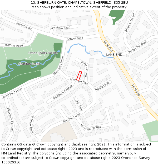 13, SHERBURN GATE, CHAPELTOWN, SHEFFIELD, S35 2EU: Location map and indicative extent of plot