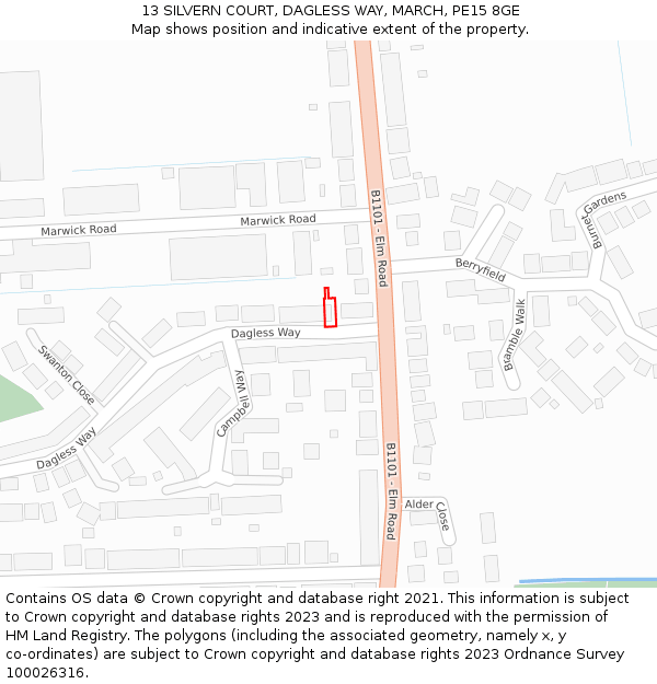 13 SILVERN COURT, DAGLESS WAY, MARCH, PE15 8GE: Location map and indicative extent of plot