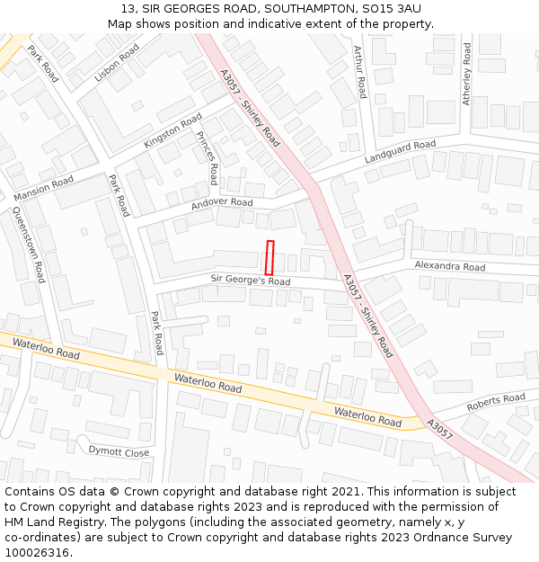 13, SIR GEORGES ROAD, SOUTHAMPTON, SO15 3AU: Location map and indicative extent of plot