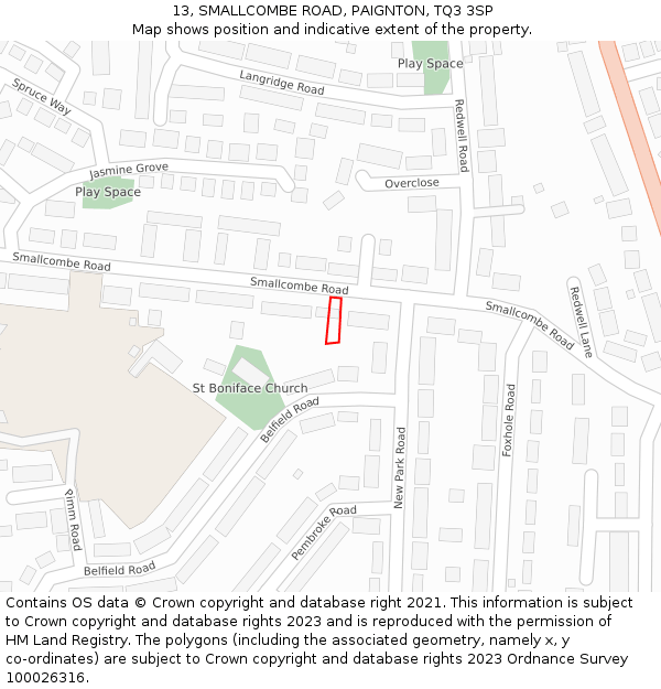 13, SMALLCOMBE ROAD, PAIGNTON, TQ3 3SP: Location map and indicative extent of plot
