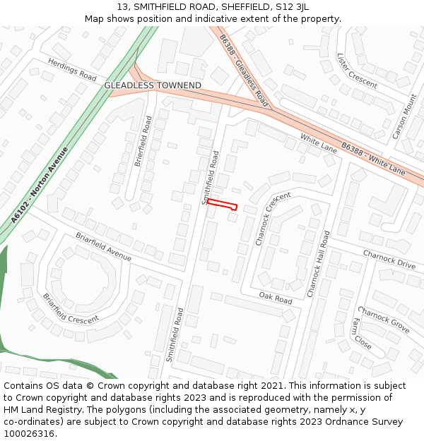 13, SMITHFIELD ROAD, SHEFFIELD, S12 3JL: Location map and indicative extent of plot