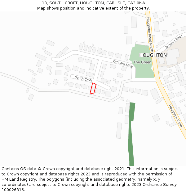 13, SOUTH CROFT, HOUGHTON, CARLISLE, CA3 0NA: Location map and indicative extent of plot