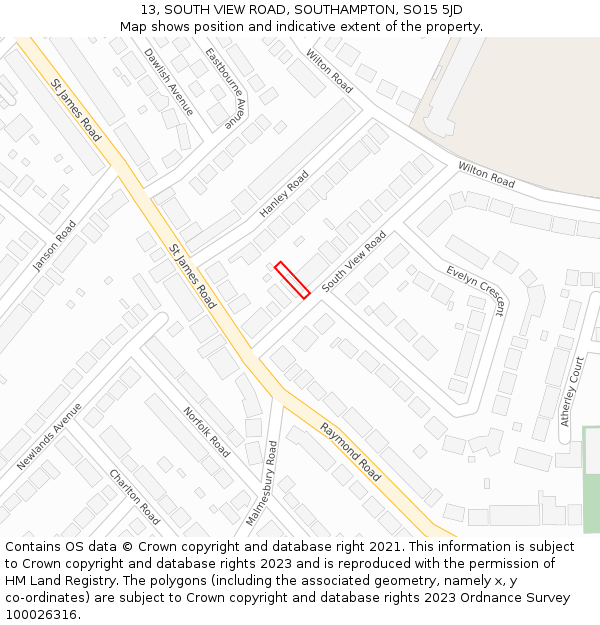 13, SOUTH VIEW ROAD, SOUTHAMPTON, SO15 5JD: Location map and indicative extent of plot